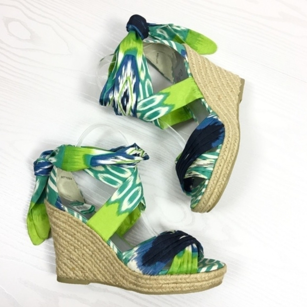 IMPO Colorful Wrap Espadrille Wedges Boho Tie Up Sandals 7.5